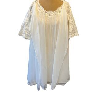 Vintage 50s Lorraine white chiffon lace peignoir set lingerie nightgown robe set